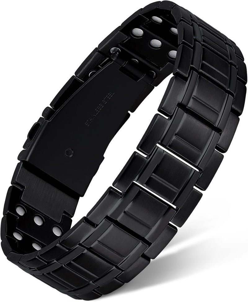 Feraco Magnetic Bracelets for Men, Titanium Steel Bracelets with 3X Ultra Strenth Neodymium Magnets, Adjustable Health Gift (Black) - Image 1